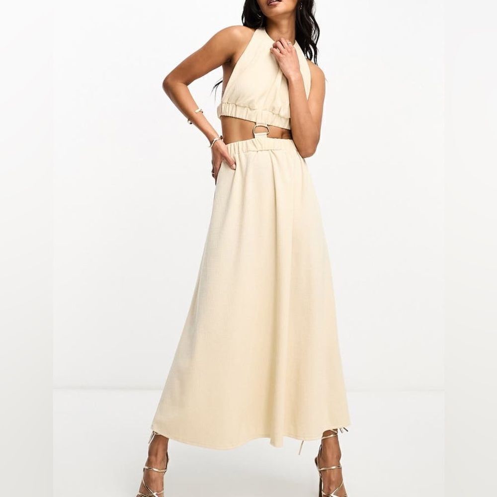 ASOS Design A-Line Halter Dress Cream Size 14 New With‎ Tags